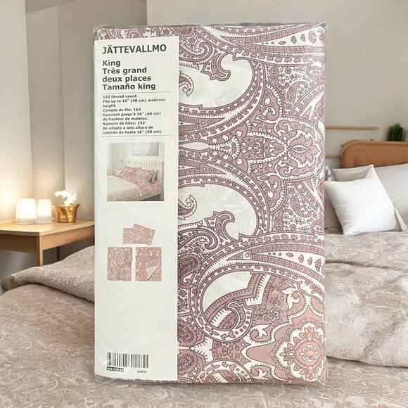 IKEA JÄTTEVALLMO King Bedding Sheets - Pink and White - Picture 1 of 5